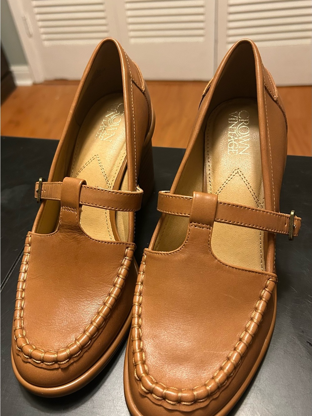 Crown Vintage Cognac Leather Mary Jane Loafers
